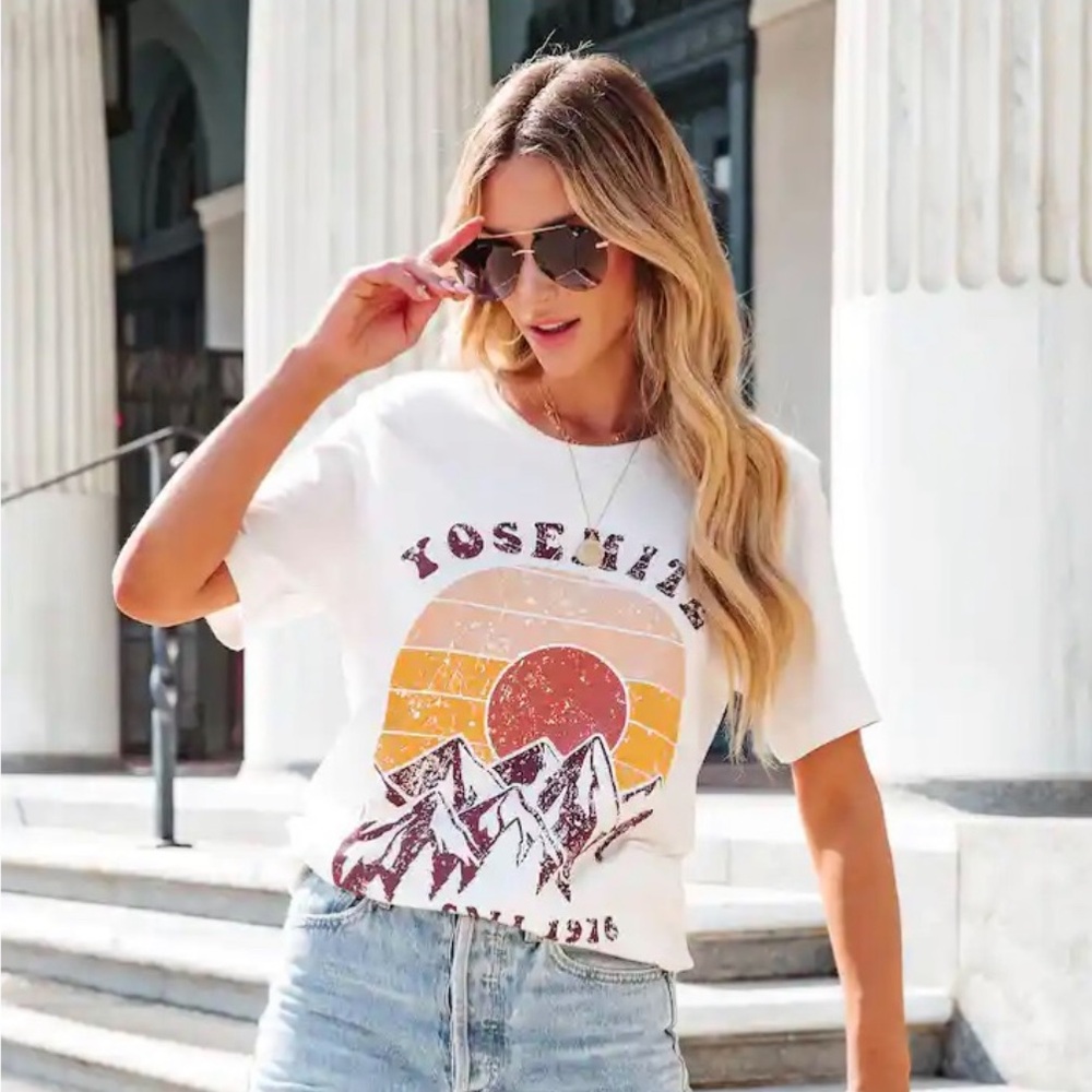 LULU SIMON STUDIO x Vici Yosemite Cotton Tee in Cream size Small